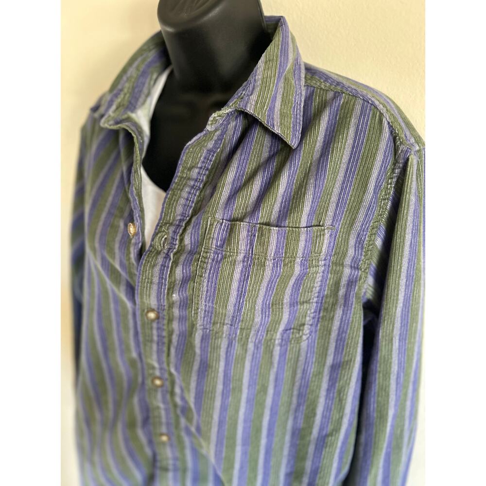BDG Urban Outfitters Corduroy Stripe Button Up Shirt Small Purple Green Y2K